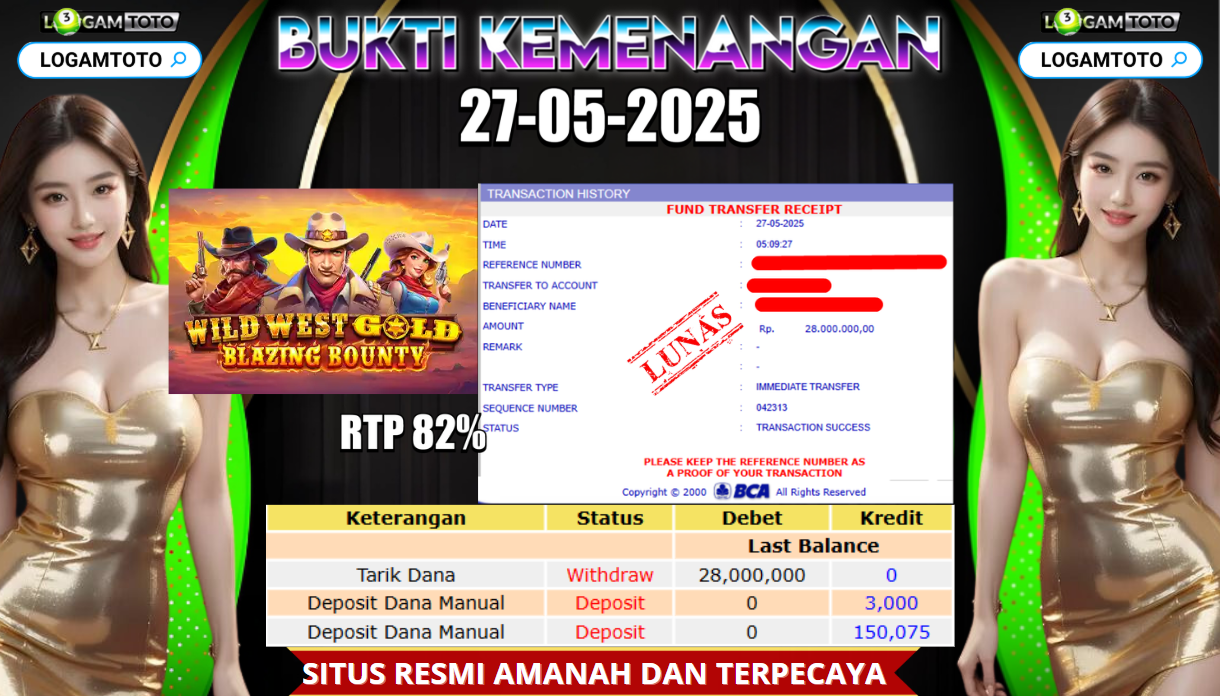 SELAMAT KEPADA MEMBER SETIA LOGAMTOTO BERHASIL JACKPOT DI PERMAINAN SLOT WILD WEST GOLD